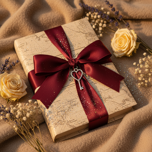 Wrapped mystery book with burgundy ribbon - Chilling Thriller