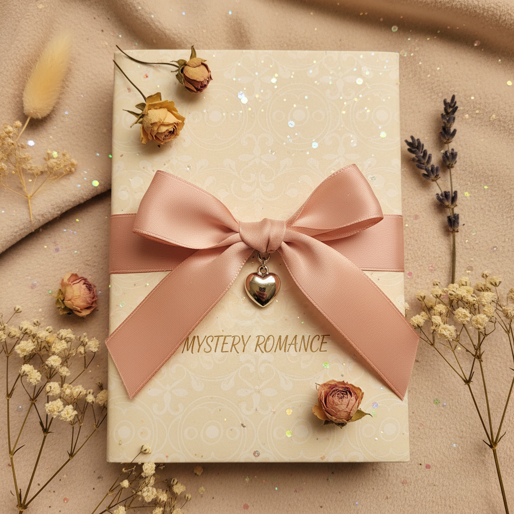 Wrapped mystery book with blush pink ribbon - Heartwarming Contemporary