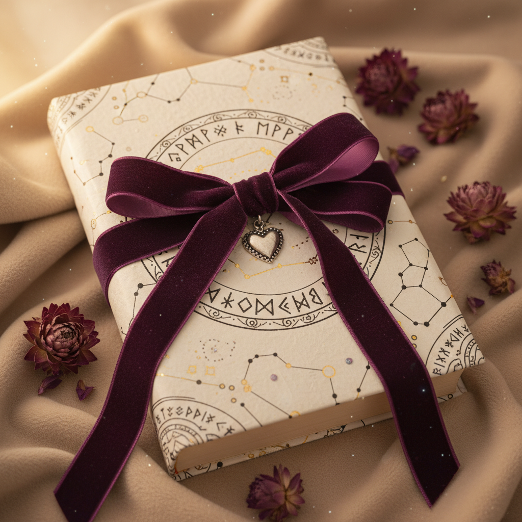 Wrapped mystery book with dark purple ribbon - Dark Fantasy Romance